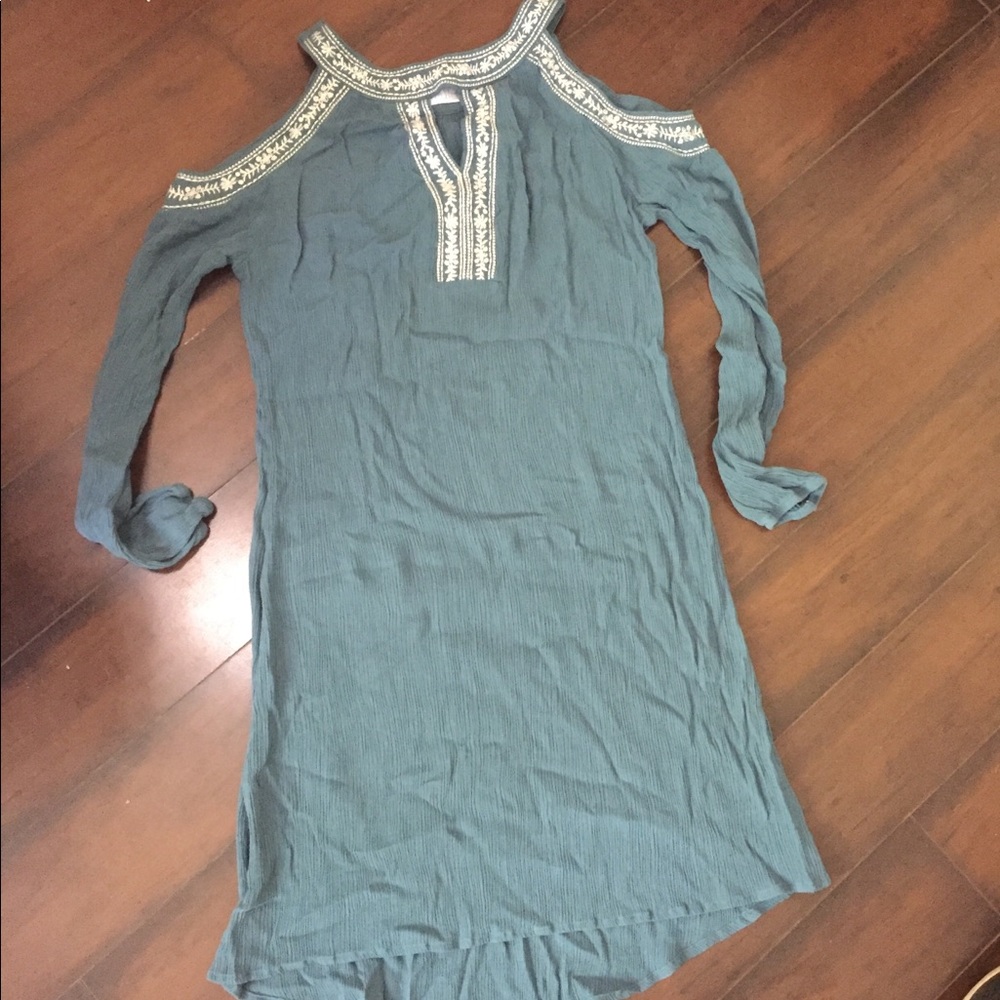Teal cold-shoulder dress